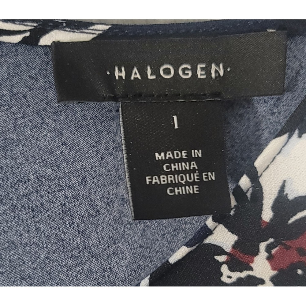 HALOGEN Women Size L Navy Blue Floral Crew Neck Long Sleeve Dress - Picture 3 of 11